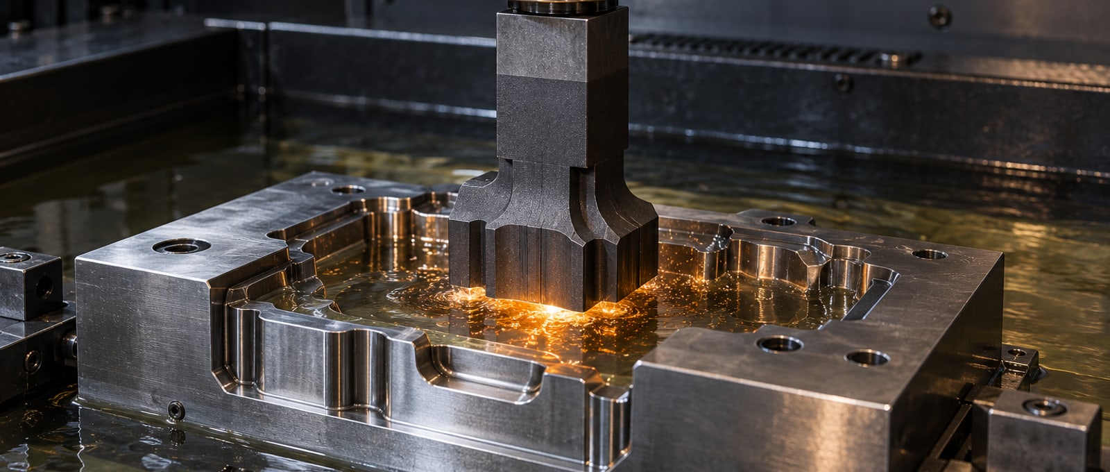 Sinker EDM electrode finishing a mold cavity